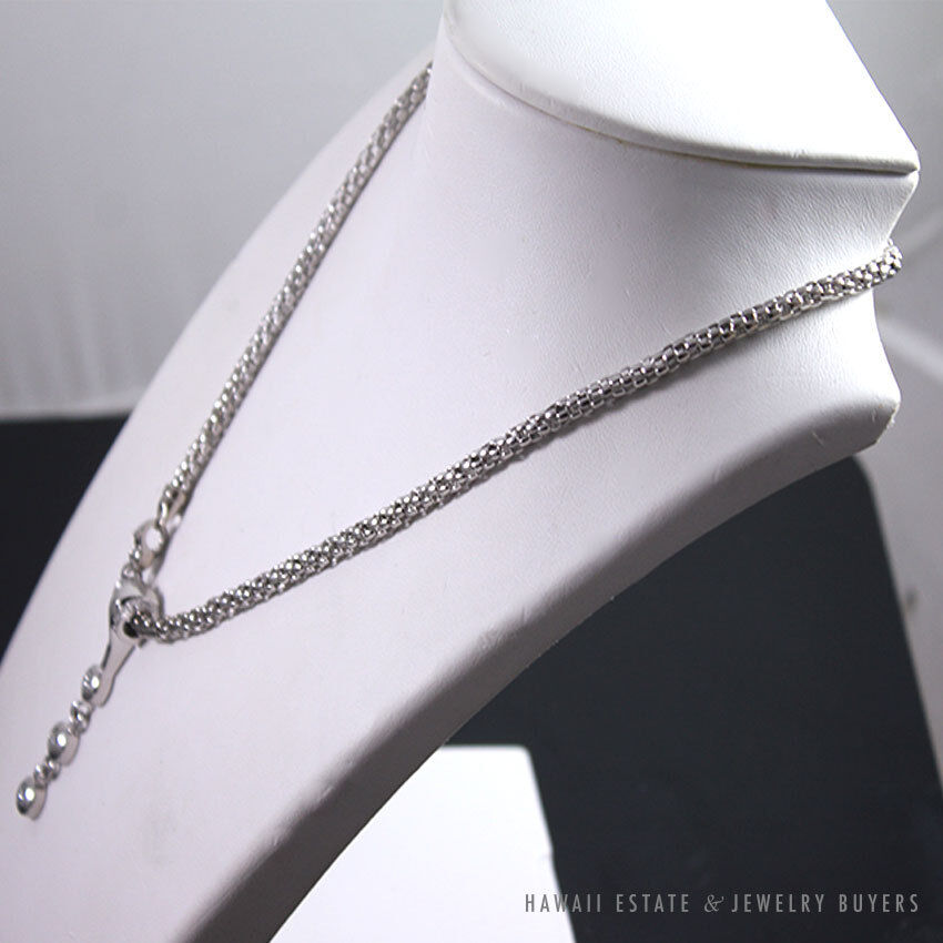Graduated Diamond Drop Pendant 14K White Gold Necklace 17 Inch - Image 8