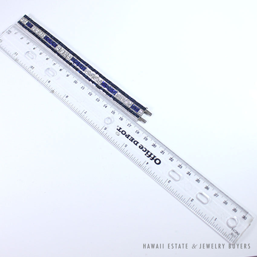 Art Deco Natural Sapphire & Old European Cut Diamond Platinum Bracelet 6.75 Inch - Image 11