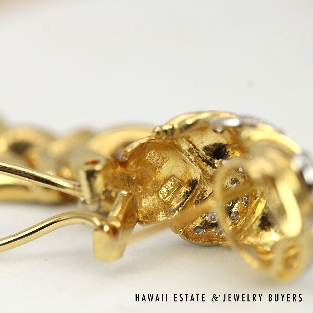 Diamond Pave Laurel Leaf 18K 20K Yellow Gold Necklace & Earrings Set - Image 5