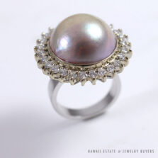 "Bronze" Mabe Pearl & Diamond Halo 14K White Gold Ring