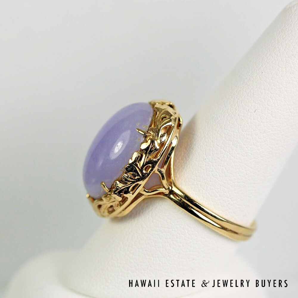 Ming's Lavender Jade 14K Yellow Gold Ring Size 9 - Image 3