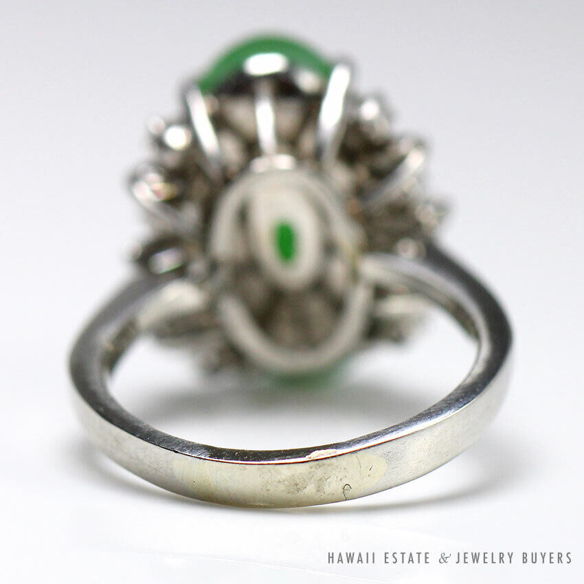GIA Natural a Jade Green Translucent Cabochon 0.36ctw Diamond Platinum Ring Sz 6 - Image 6