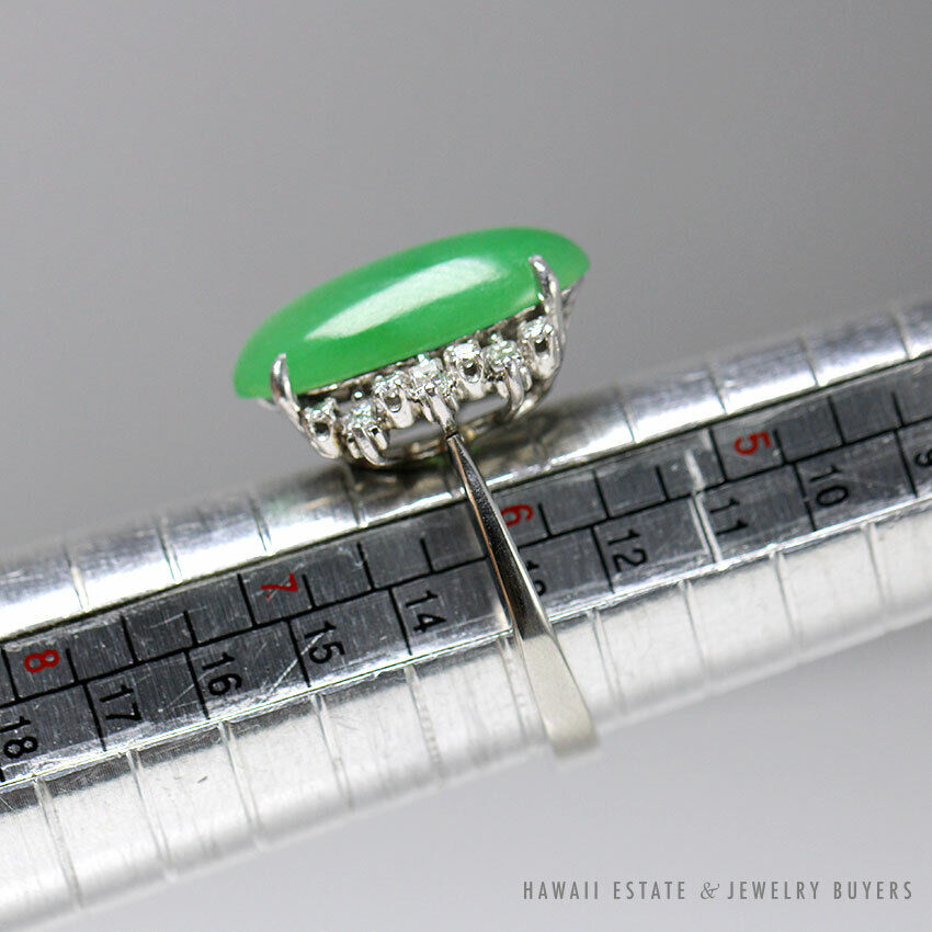GIA Natural a Jade Green Translucent Cabochon 0.36ctw Diamond Platinum Ring Sz 6 - Image 10