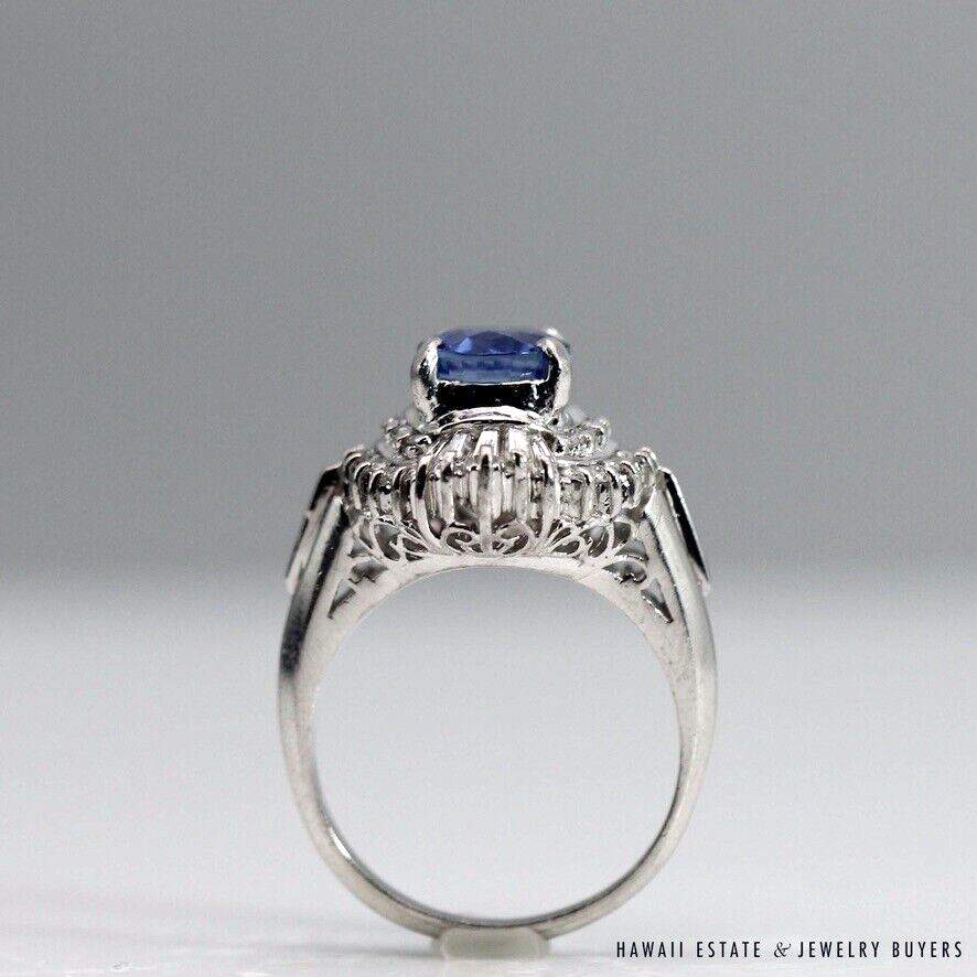 Oval Blue Sapphire & Diamond Platinum Halo Ballerina Ring Size 5.75 - Image 9