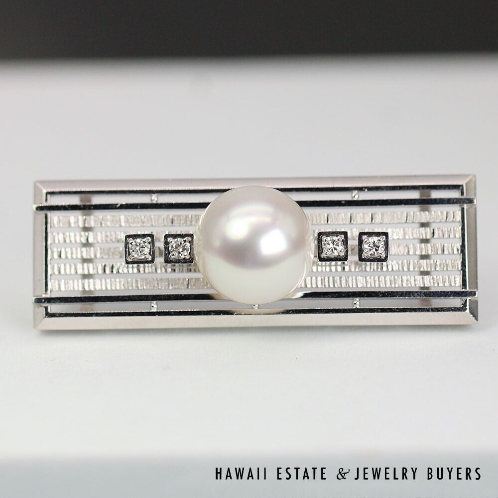 Japanese South Sea Pearl & Diamond Platinum Openwork Kimono Obidome