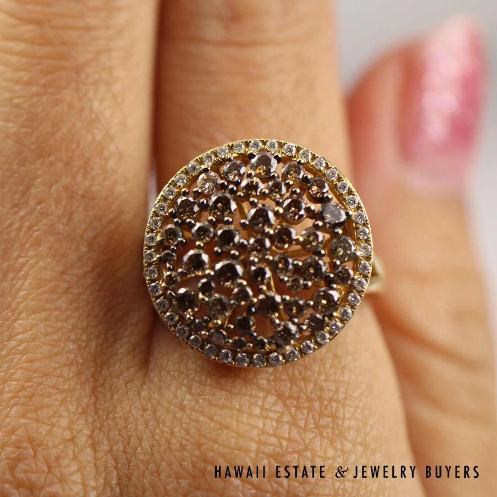 Chocolate & White Diamond Cluster Ring 1.50 Carats in 18K Yellow Gold Size 6.5 - Image 6