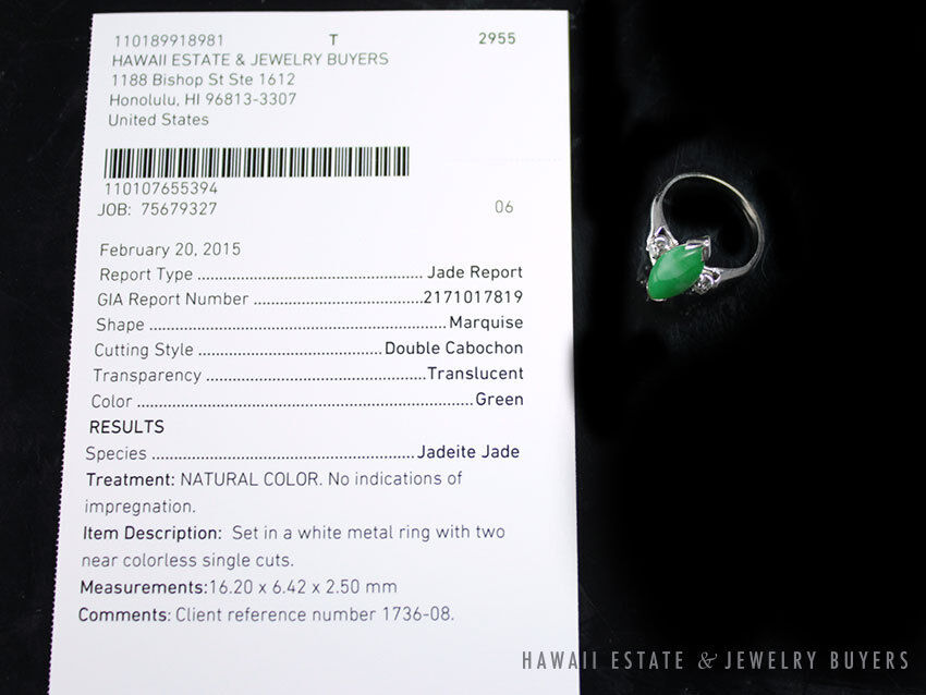 GIA Certified Marquise Natural Jade Apple Green Color Jade Ring GIA Jade Sz 5.25 - Image 10