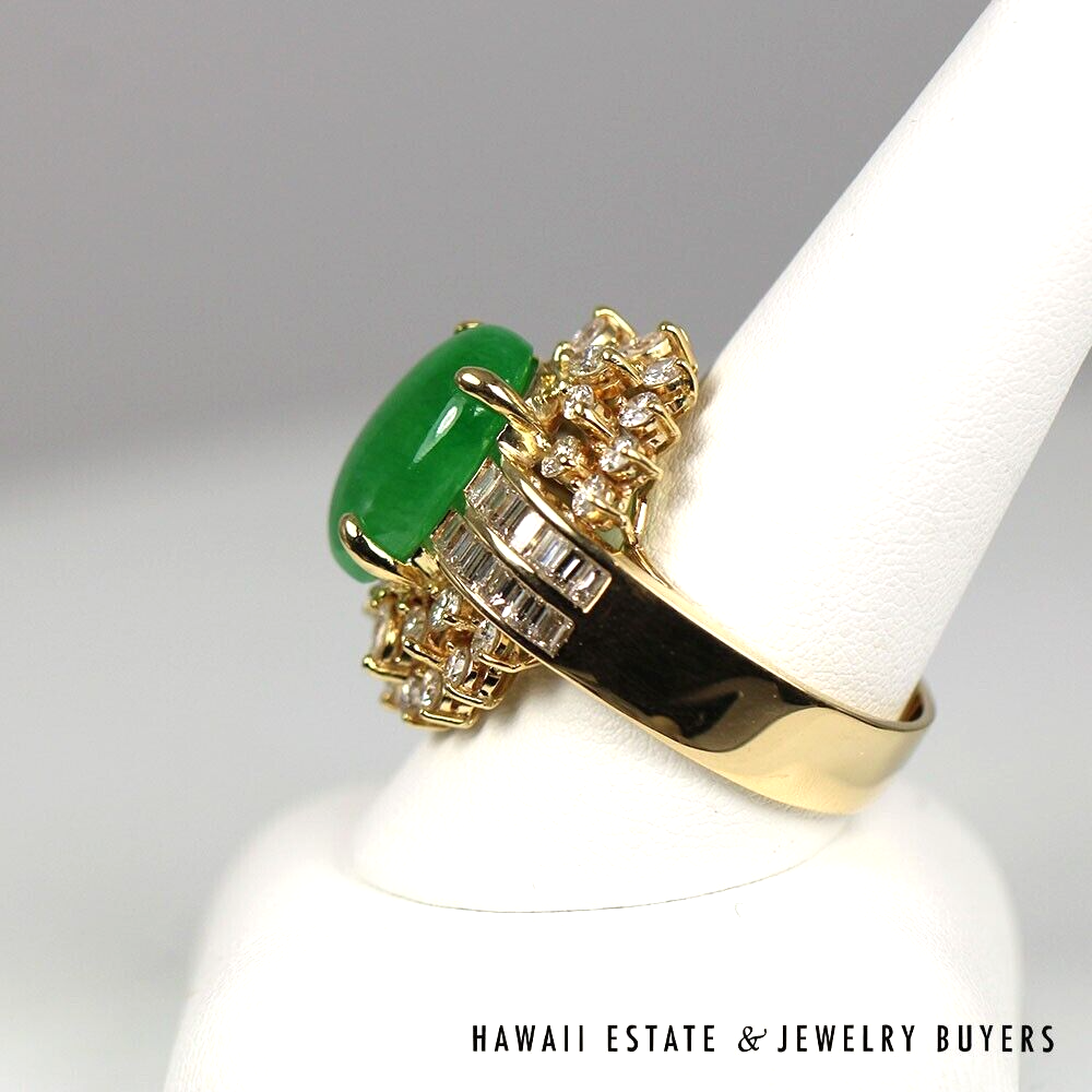 GIA Natural Imperial A Jadeite Jade Cab and 3.86ctw VS/GH Diamond 18K Ring - Image 2