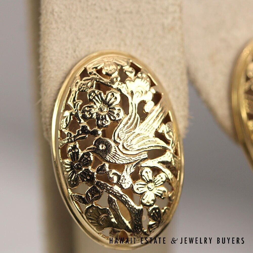 Ming's Hawaii Bird in Plum Oval Pierced Omega Clip Earrings w/ Box - Image 4