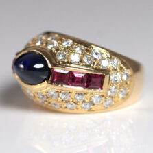 Sapphire Ruby 18K Yellow Gold Pinkie Ring