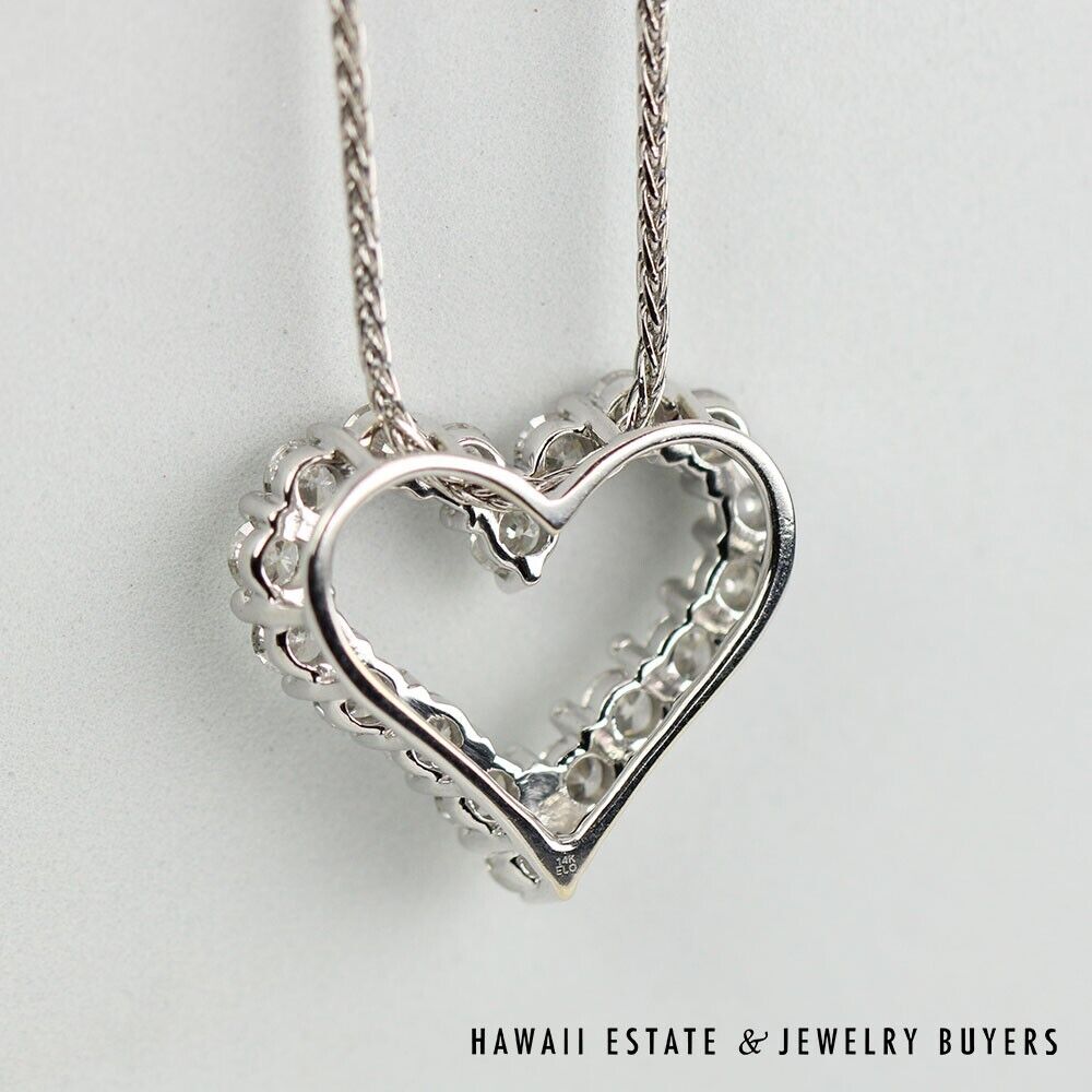 Diamond Open Heart 14K White Gold Pendant Wheat Chain Necklace 18 Inch - Image 5