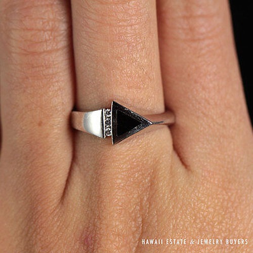 Bernard K. Passman Black Coral & Diamond Arrow 18K White Gold Ring Size 6.25 - Image 8