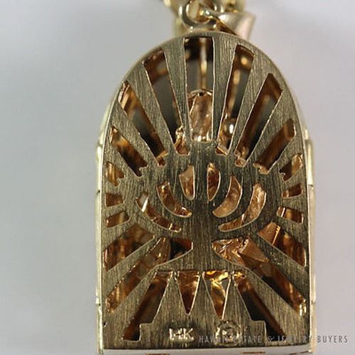 Diamond Star of David Opening Doors Moses Menorah 14K Gold Pendant Necklace - Image 3