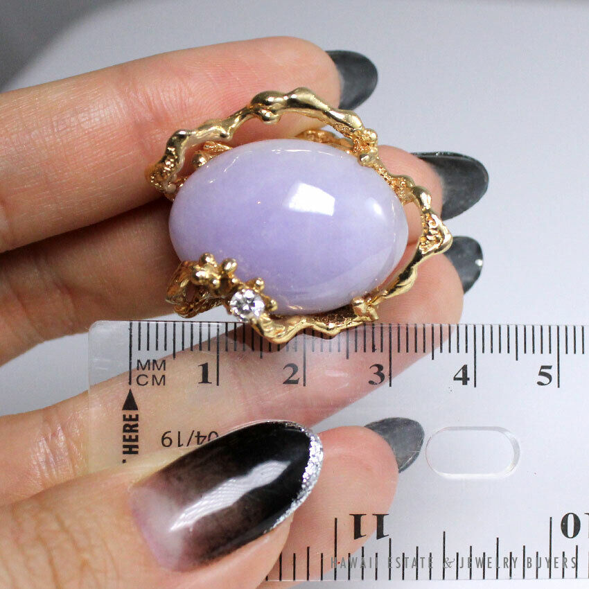 Lavender Jade Cabochon & Diamond 14K Yellow Gold Free Form Branch Ring Size 5 - Image 9