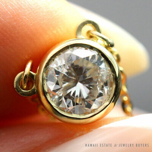 Bezel Set Round Diamond Solitaire Station 14K Yellow Gold Necklace 16 Inch - Image 4
