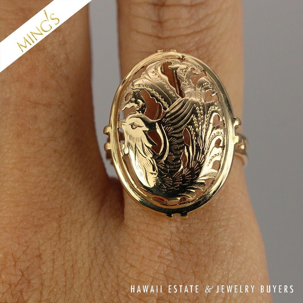 MING'S 3.4g OVAL PHOENIX 14K YELLOW GOLD RING SIZE 7 - Image 5