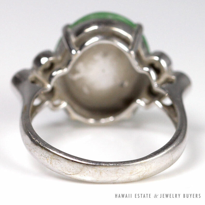 GIA Certified Translucent Green Jade 0.30ctw Diamond 18K White Gold Ring Sz 8.5 - Image 7