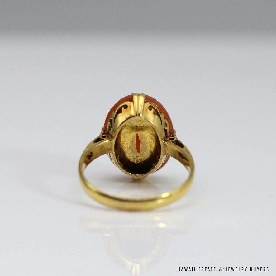 Red Jade Oval Cabochon 18K Yellow Gold Ring Size 7.25 - Image 9