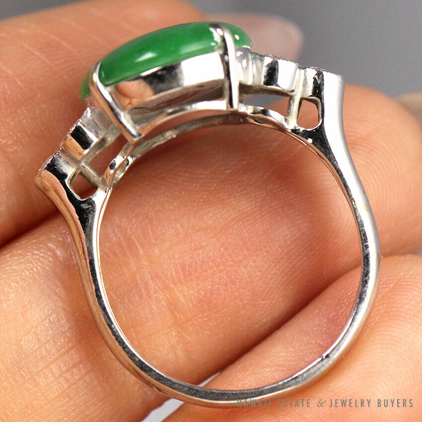 GIA Certified Translucent Green Jade 0.30ctw Diamond 18K White Gold Ring Sz 8.5 - Image 11