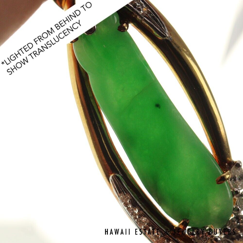 GIA Grade A Green NATURAL Jadeite Jade 0.66ctw Diamond 18K Yellow Gold Brooch - Image 5