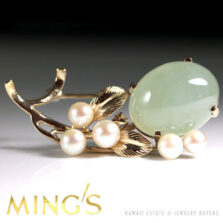 Ming's Hawaii Jade Pearl Brooch