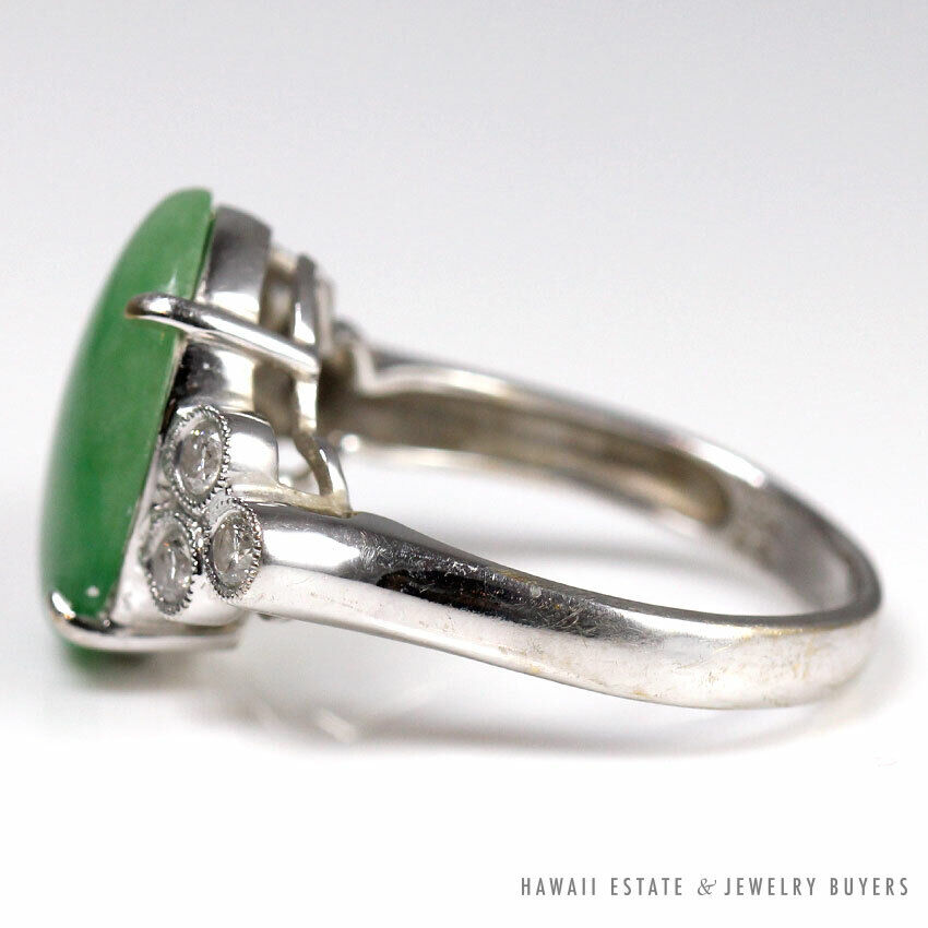 GIA Certified Translucent Green Jade 0.30ctw Diamond 18K White Gold Ring Sz 8.5 - Image 6