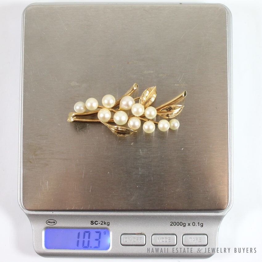 Ming's Hawaii Pearl Floral 14K Yellow Gold Brooch Pin - Image 11