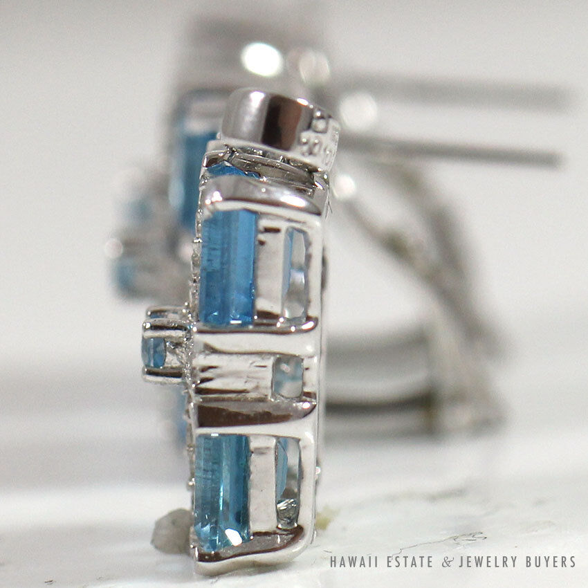 Effy Sky Blue Rectangular Topaz & Diamond 18K White Gold Earrings & Pendant Set - Image 4