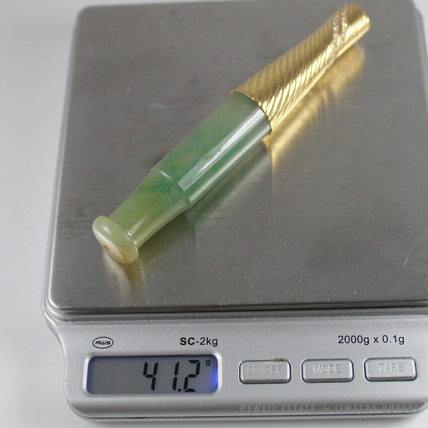 Vintage Jade 1ctw Natural Diamond 18K Yellow Gold Cigarette Holder - Image 12