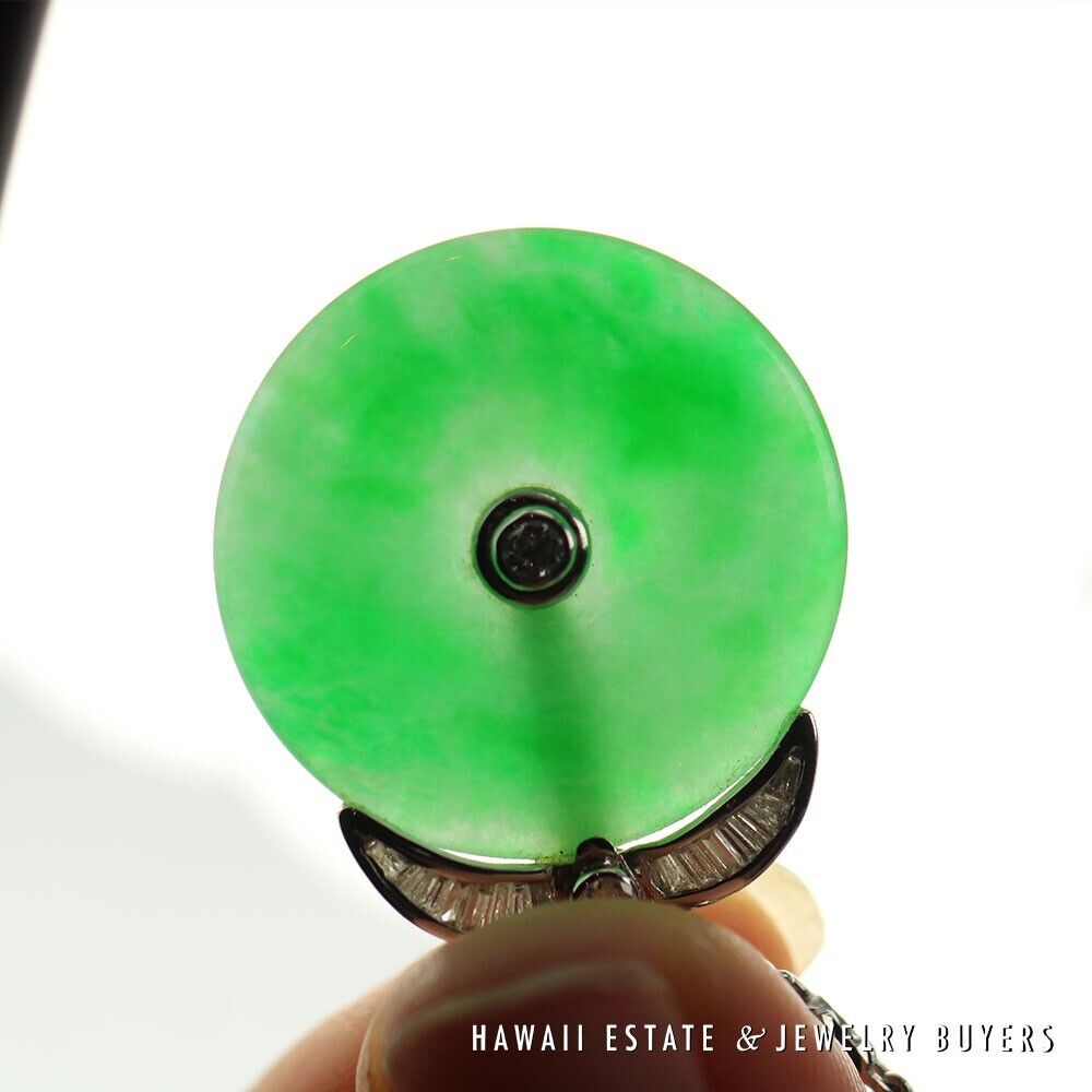 GIA Jade Apple Green Diamond 18k White Gold Donut 14K Pendant Necklace - Image 10