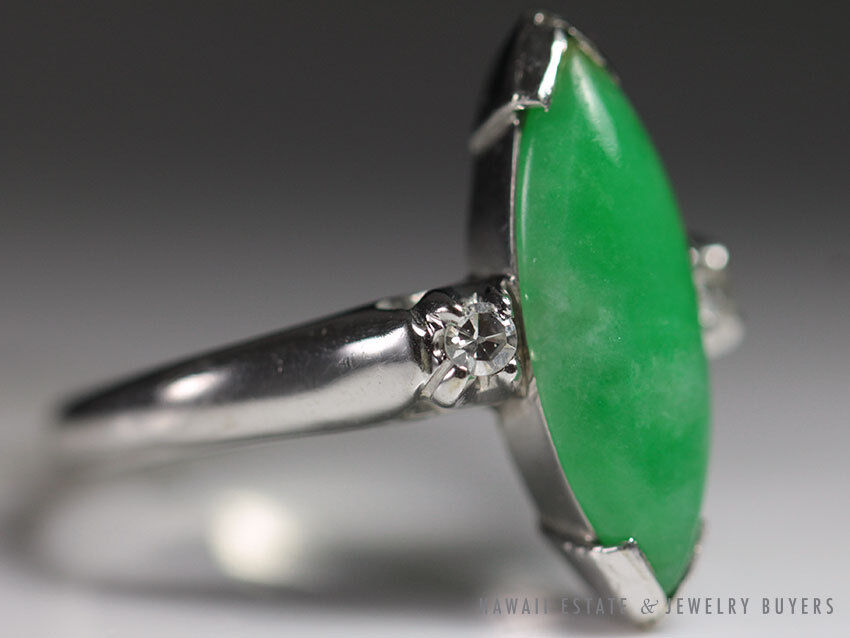 GIA Certified Marquise Natural Jade Apple Green Color Jade Ring GIA Jade Sz 5.25 - Image 3