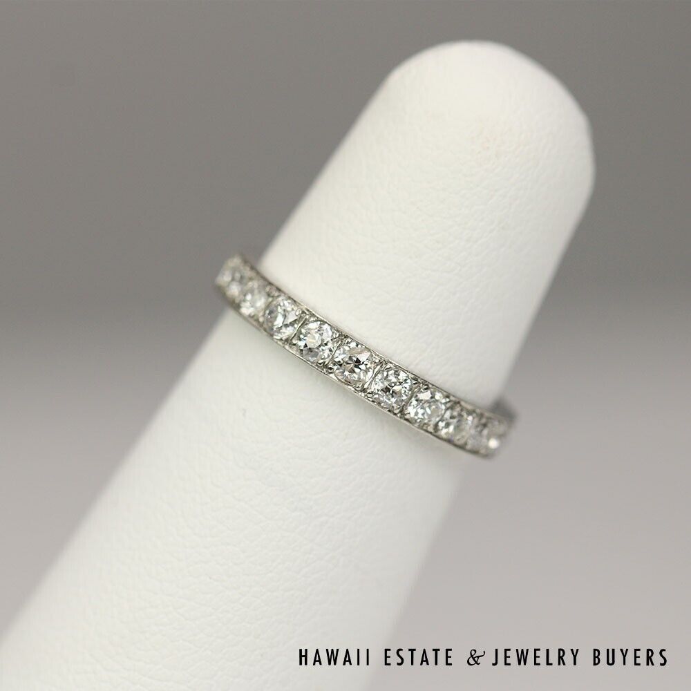 Vintage 1.25CTW Old European Cut Diamond Eternity Platinum Band Size 4.5 - Image 3
