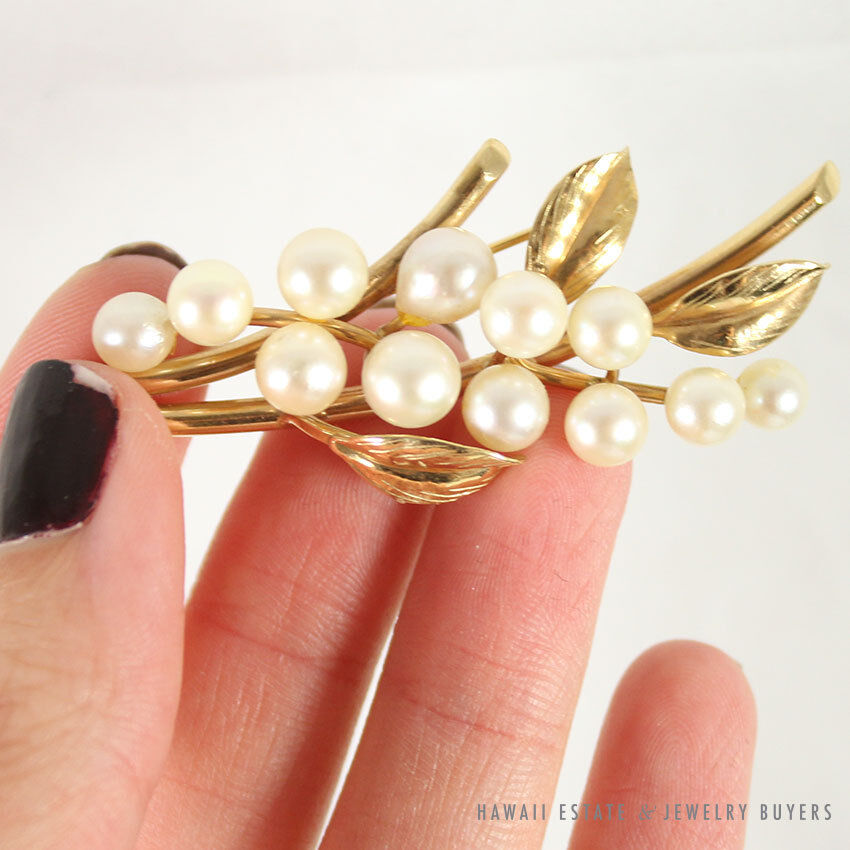 Ming's Hawaii Pearl Floral 14K Yellow Gold Brooch Pin - Image 8