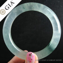 GIA Vintage Grade A Jadeite Jade Translucent Mottled Green Bangle Bracelet 11mm