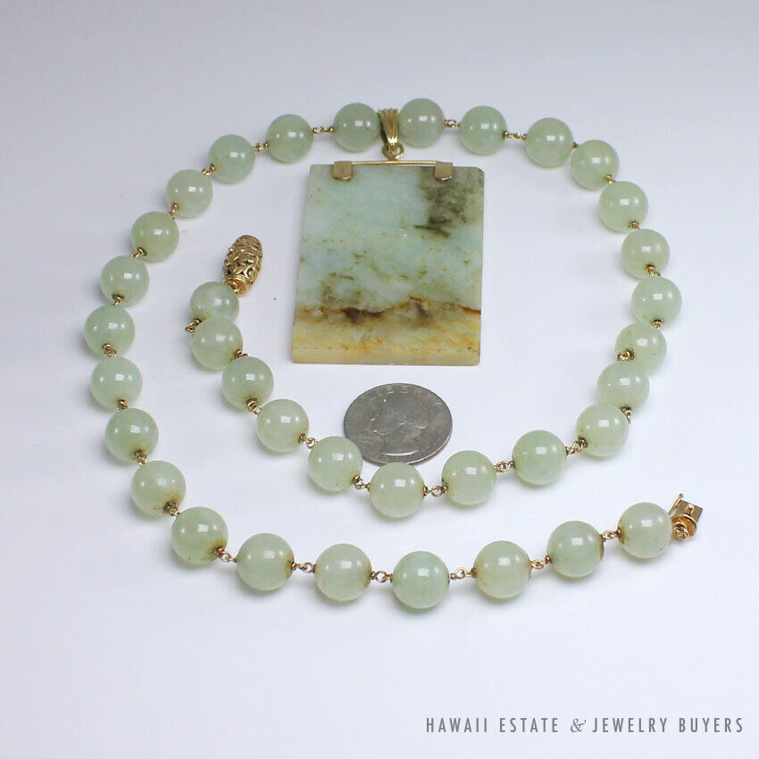 Ming's Hawaii Green Jade & 14K Yellow Gold Pendant Necklace 24 Inch - Image 8