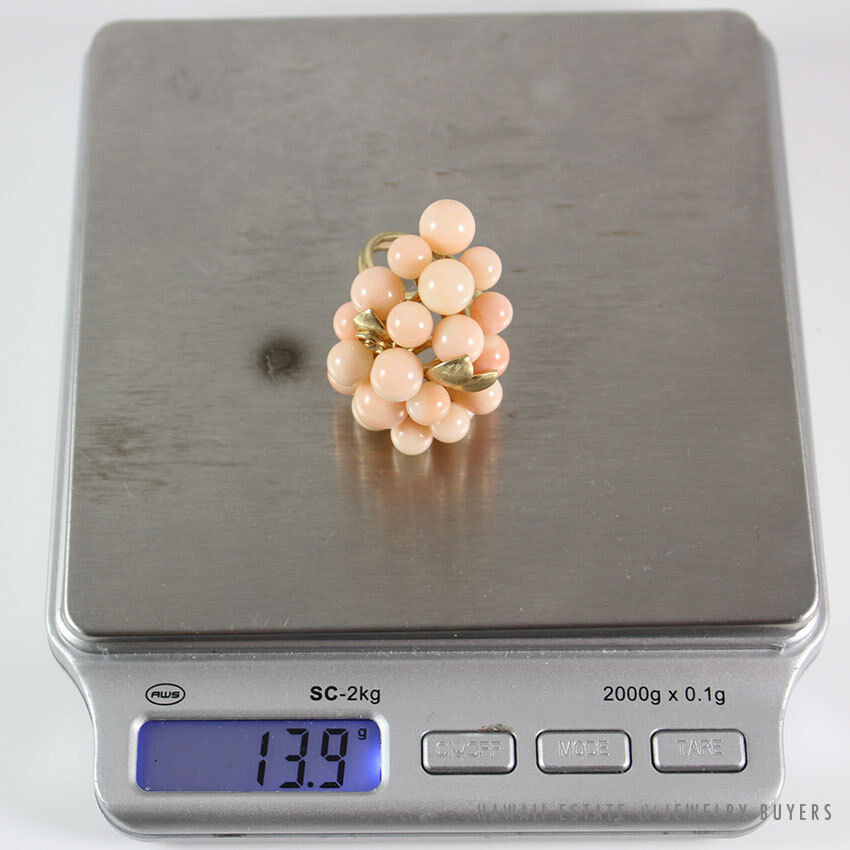 Vintage Ming's Hawaii Angel Skin Coral Ball Cluster 14K Ring (Size 5.75) - Image 10
