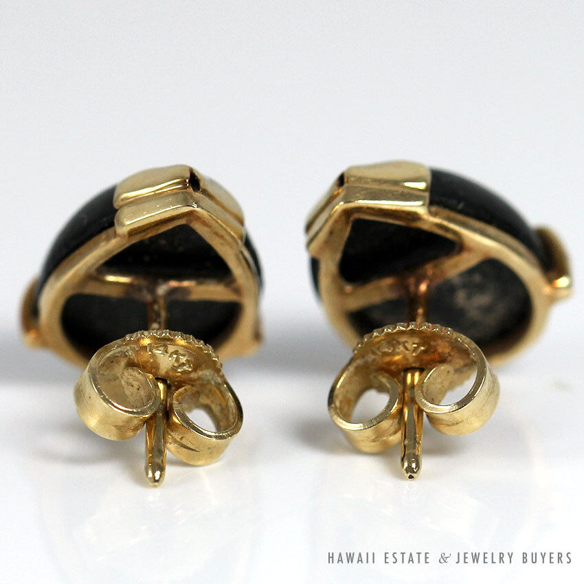MING'S HAWAII BLACK CORAL 14K YELLOW GOLD EARRINGS & RING SIZE 5 - Image 3