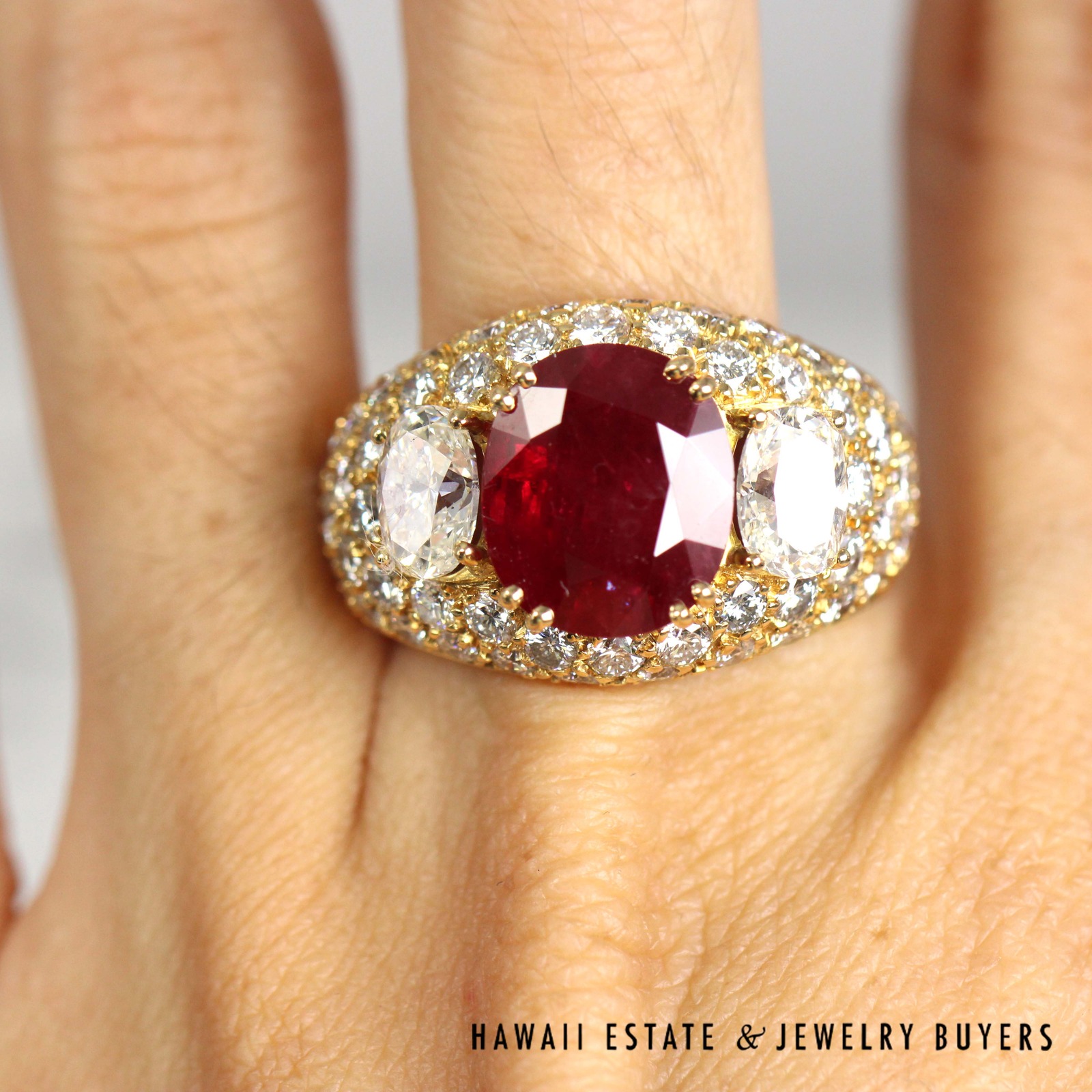 GIA 5.744ct Ruby 6ctw Diamond 18K Yellow Gold Gents Ring Sz 7.5 w/ Appraisal - Image 4