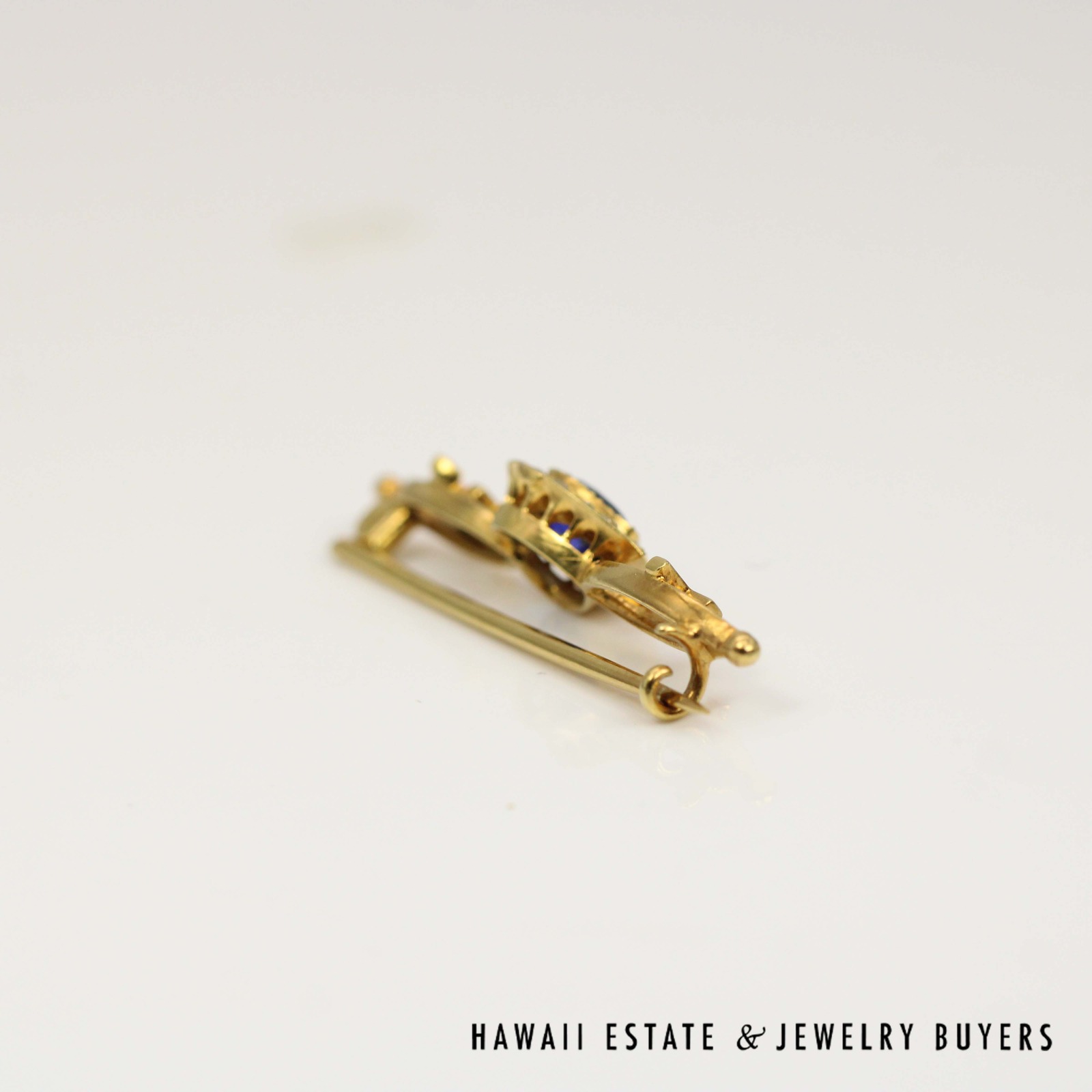 GIA 1.50ct Lab Grown Sapphire 0.50ctw Rose Cut Diamond 14k Yellow Gold Brooch - Image 6