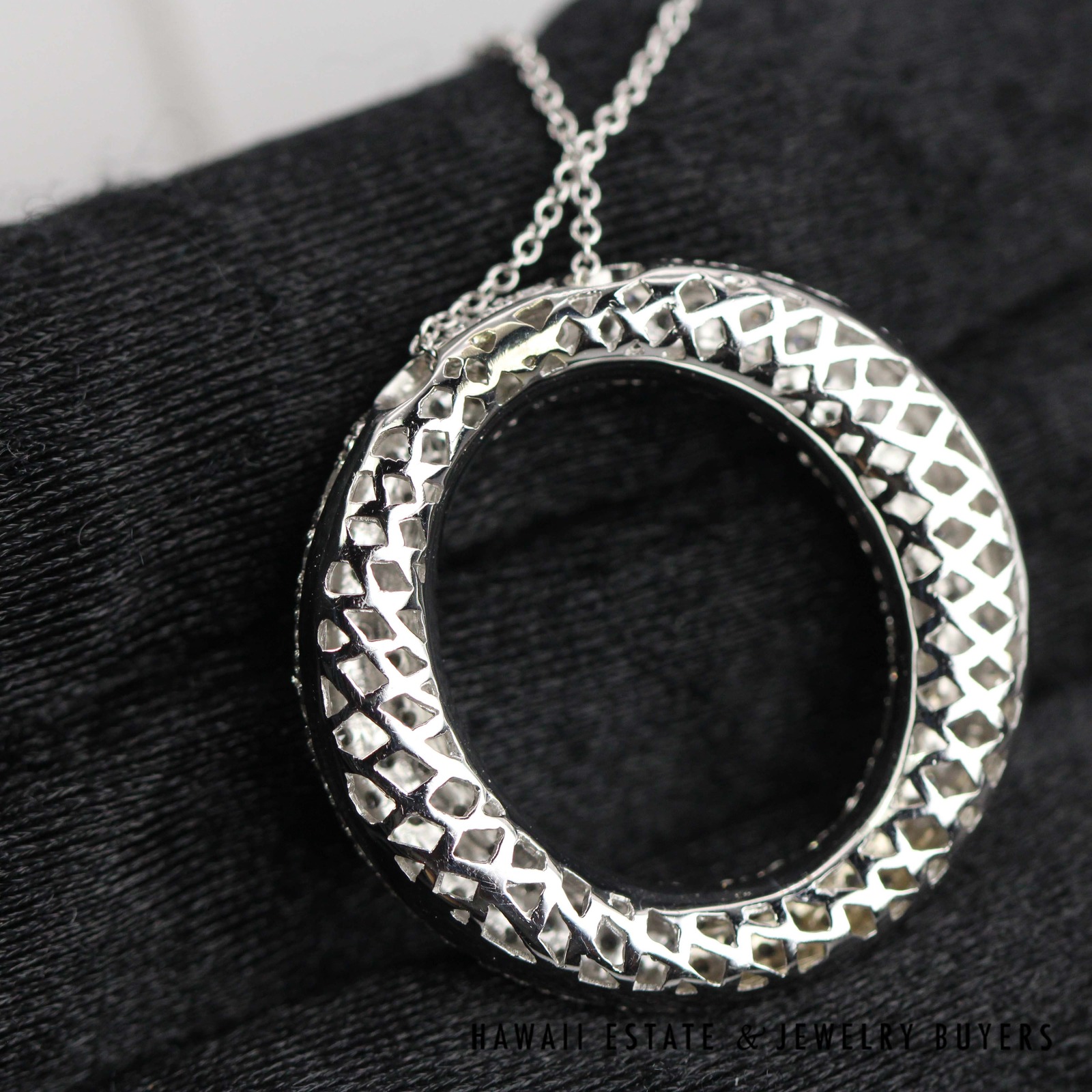 2ctw Diamond Pave Circle Pendant 18k White Gold 18" Rolo Chain, 9.4g - Image 7