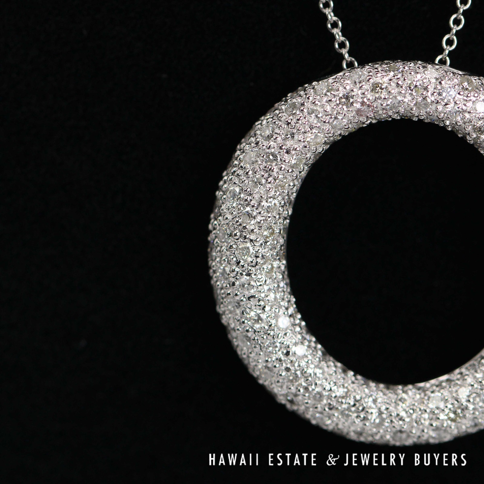 2ctw Diamond Pave Circle Pendant 18k White Gold 18" Rolo Chain, 9.4g - Image 8