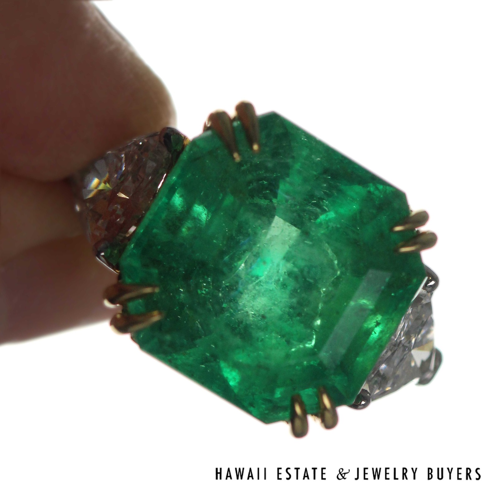 AGL 12.80ctw Natural Columbian Emerald Step Cut w/ Trillion Side Diamonds Plat/18K Ring Size 5.5 - Image 11