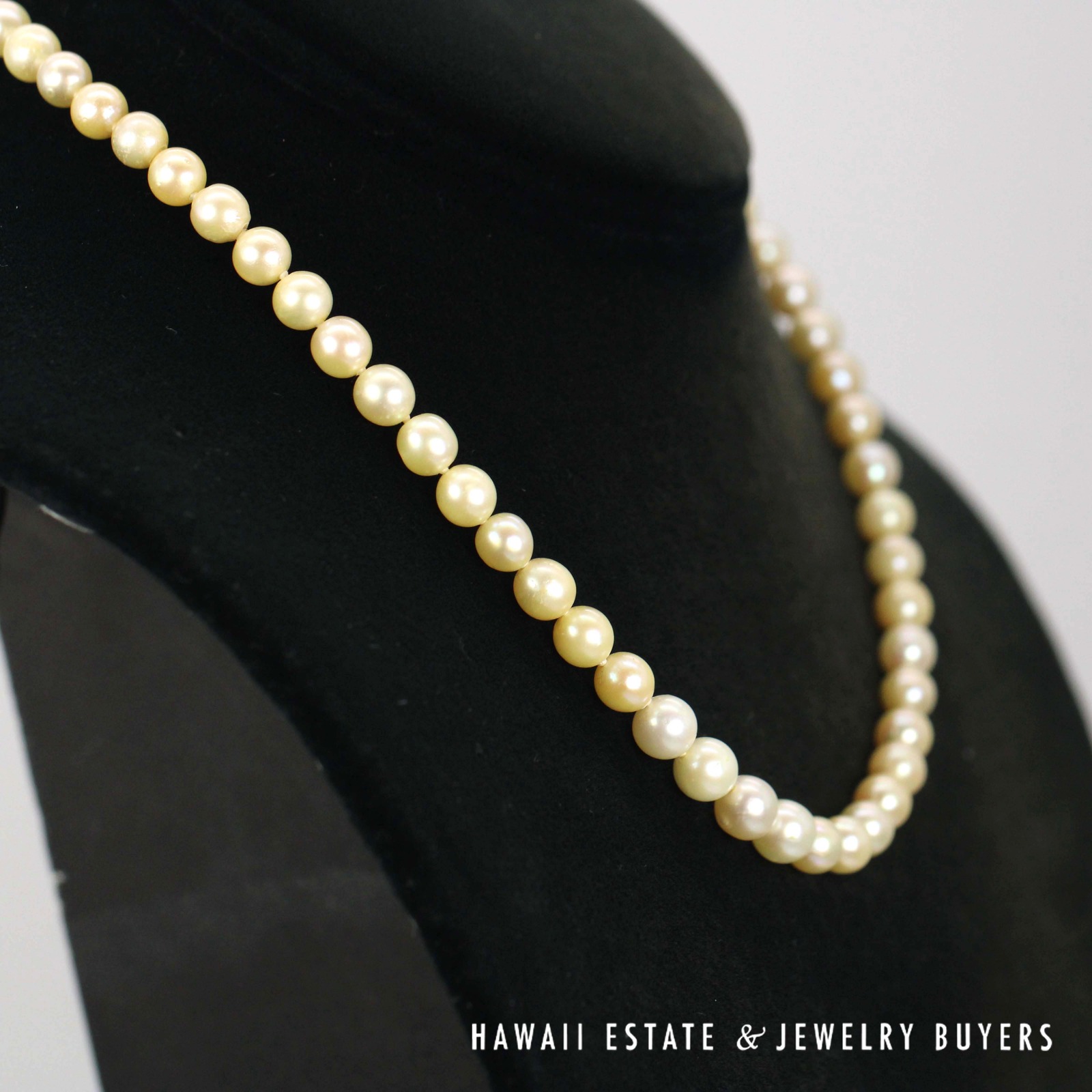 Knotted Cultured Pearl Strand Graduating 14k Yellow Gold Chinese Clasp Necklace 5.7-6.7mm 16" - Image 4