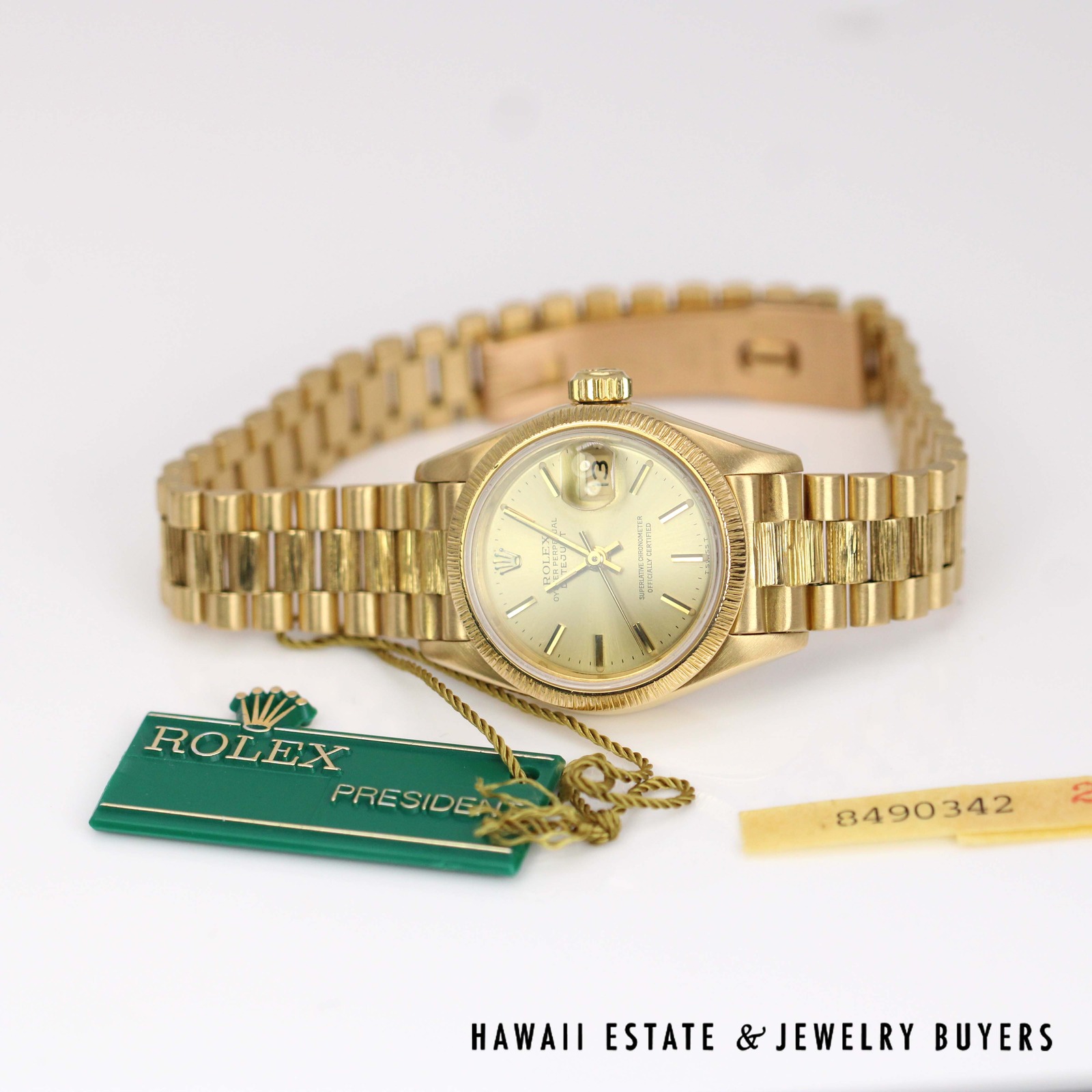 Rolex Ladies 18K Yellow Gold President Watch Bark Bracelet Ref. 69278 with Box 1984 - Image 4