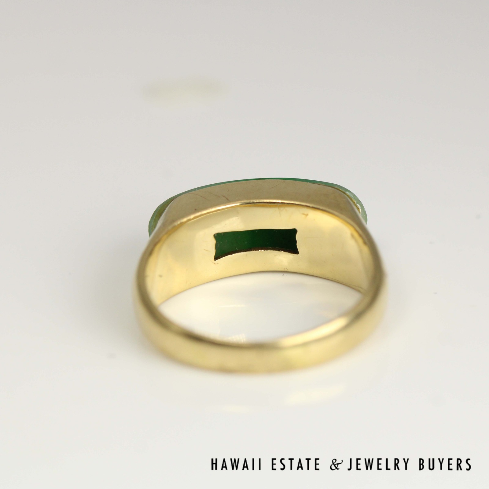 GIA Type A Mottled Green Jade Saddle Ring 14k Yellow Gold 22x8mm Size 13 - Image 6