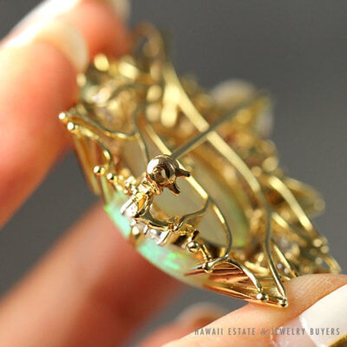 15.31ct Natural Australian Opal & .40ctw Diamond 14K Yellow Gold Sunburst Brooch - Image 4