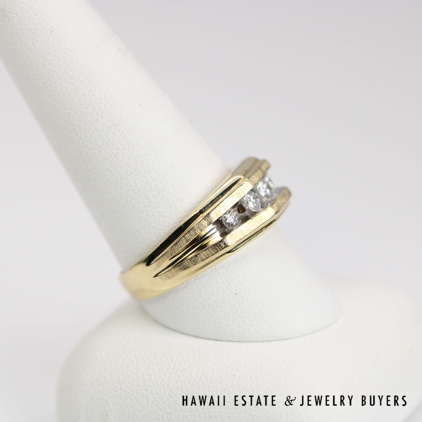 Fluted Diamond 14K Yellow Gold Gents Band Ring Size 10.5 - Image 4