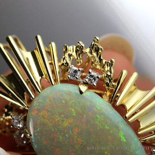 15.31ct Natural Australian Opal & .40ctw Diamond 14K Yellow Gold Sunburst Brooch - Image 7