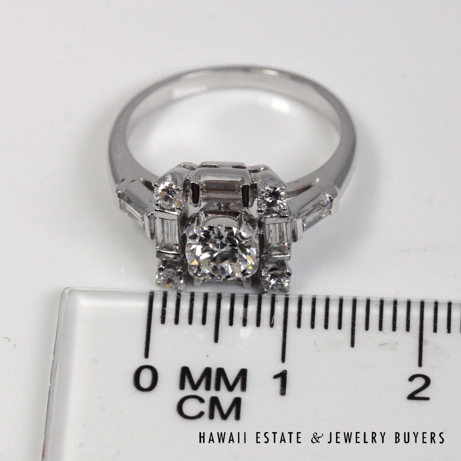 Vintage Baguette & Round Diamond 14K White Gold Cocktail Ring Size 5.5 - Image 10