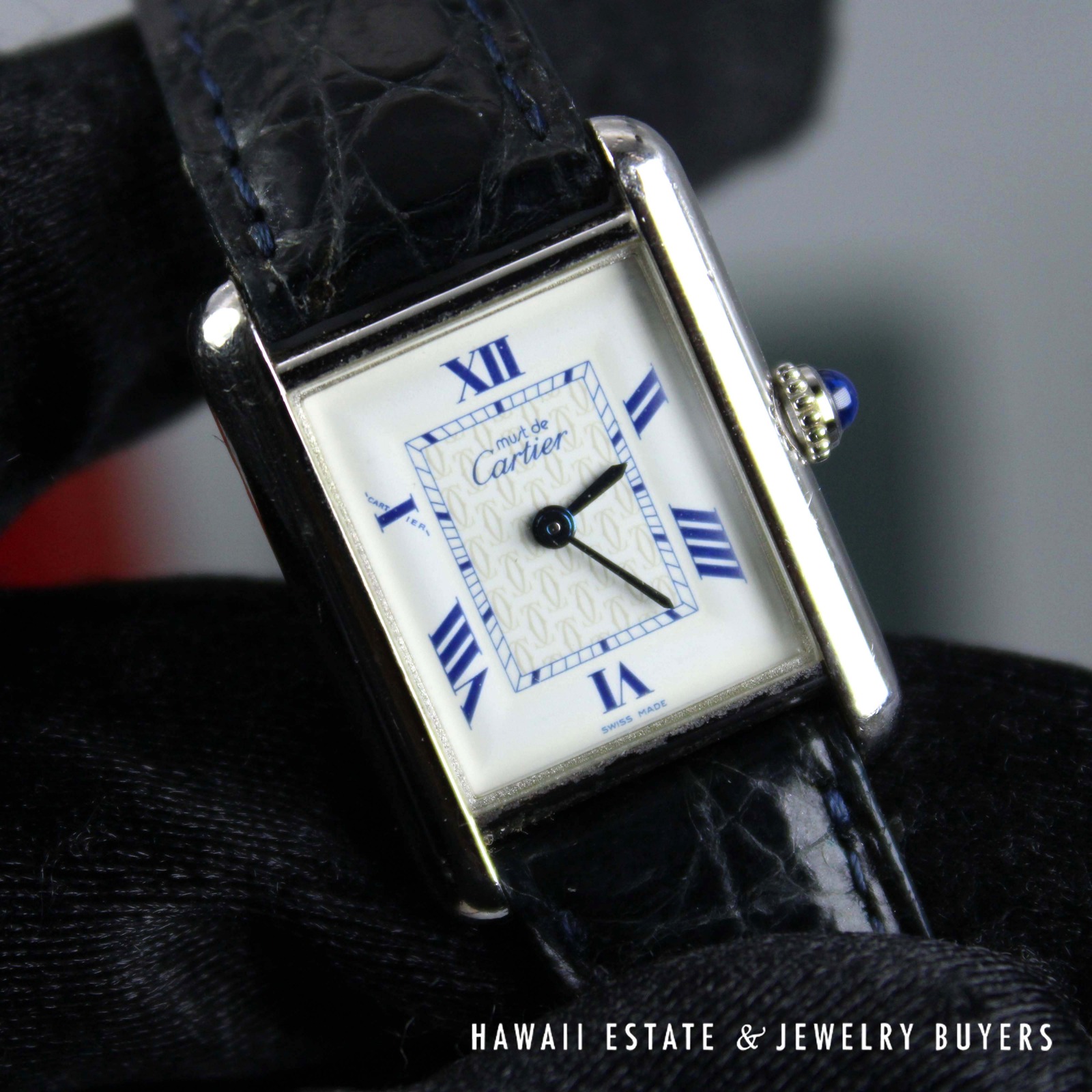 Cartier Sterling Tank Watch Stainless Deployant Buckle With Extra Band, Pouch, Box , Book and Papers